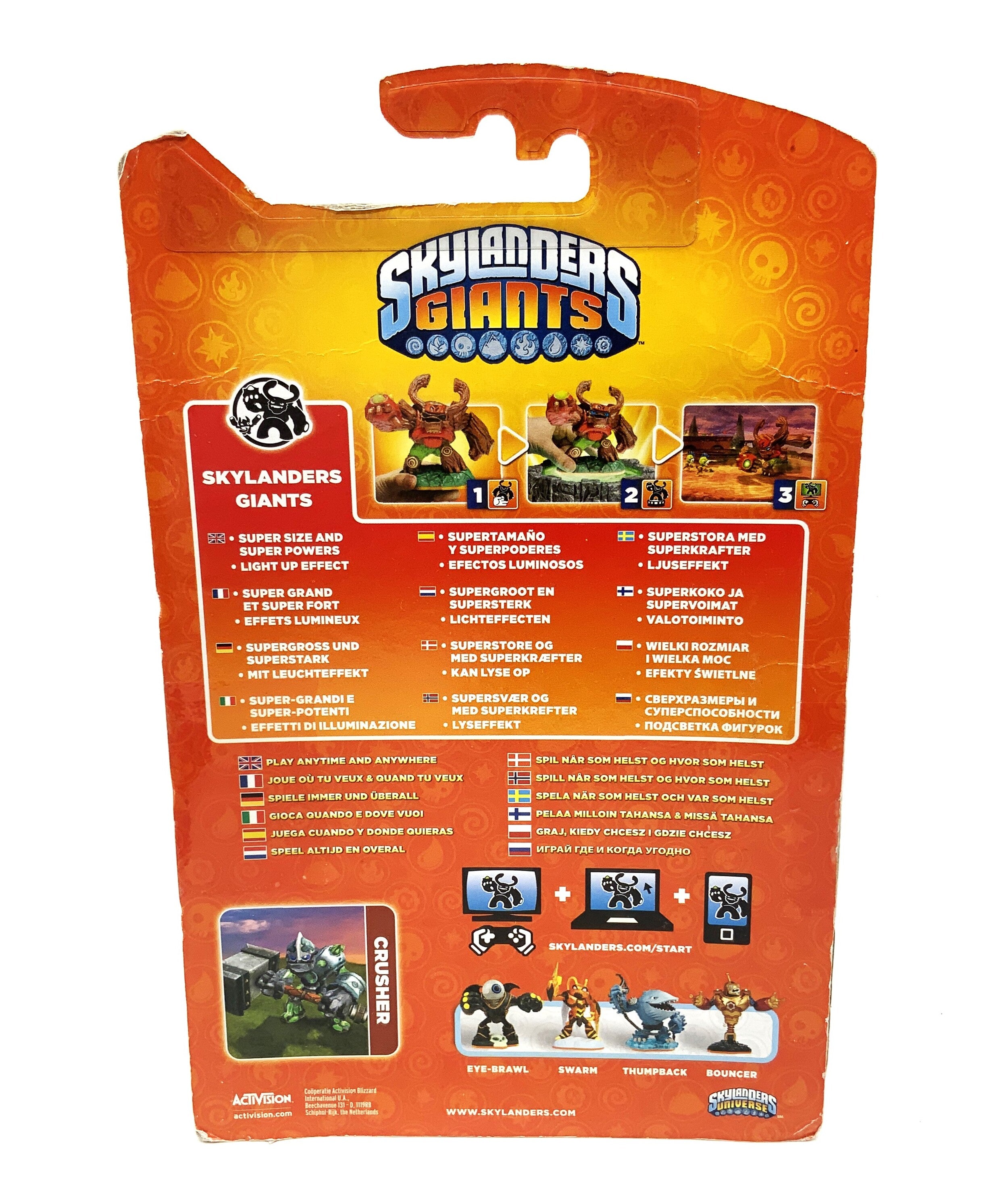 Skylanders Giants Crusher in original packaging. Adhesive comes off easily.